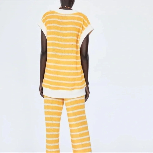 Yellow and White Striped Zara V-Neck Sleeveless Knit Sweater Medium (NWT) - Picture 7 of 9